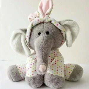 Dan Dee Easter Elephant Plush Stuffed Animal Toy Gray Bunny Polka Dot 13" Girls